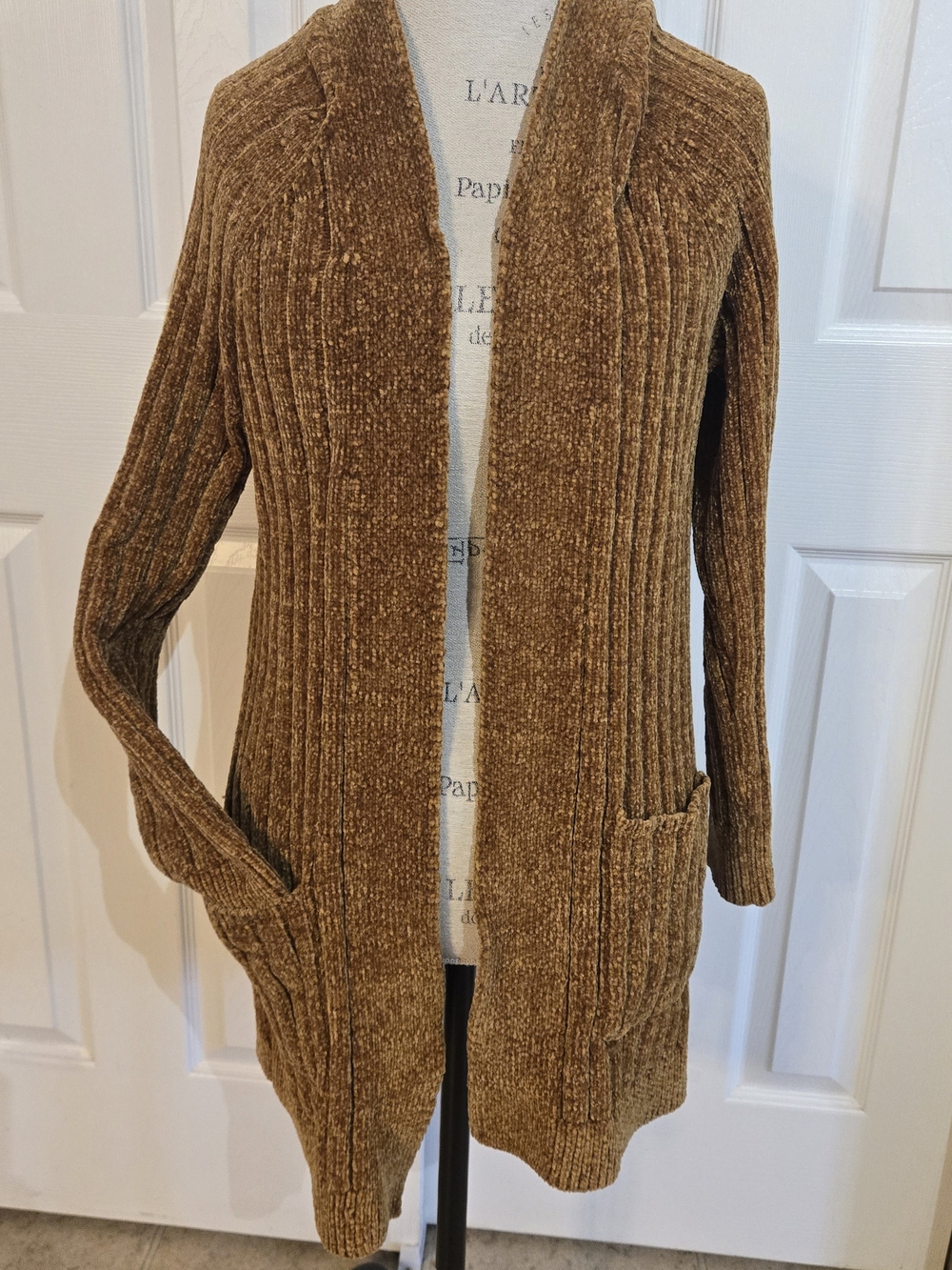 Cozy Open-Front Chenille Cardigan Sweater - Rusty Brown
